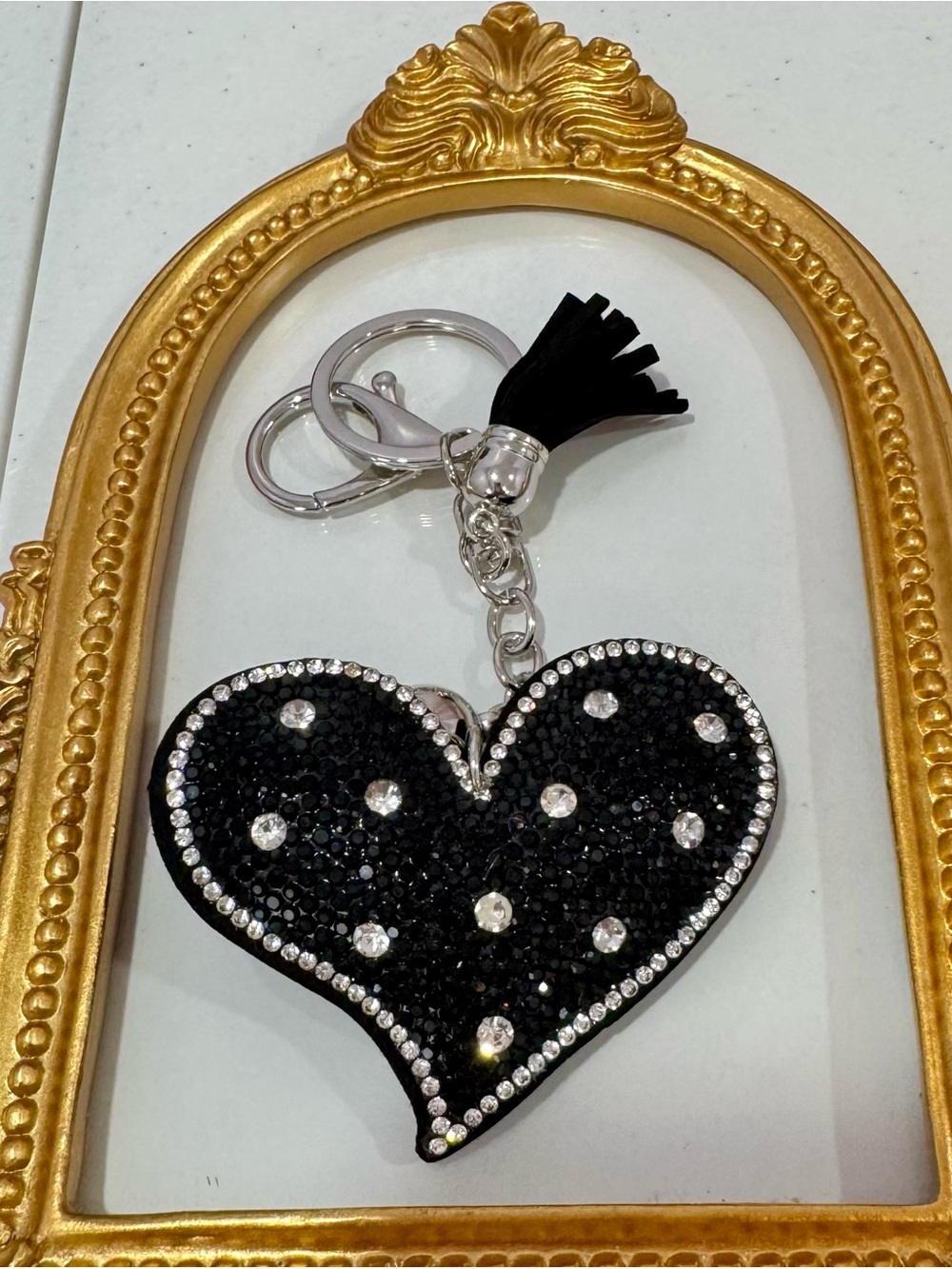 New Black Crystal Heart Keychain  with Tassel